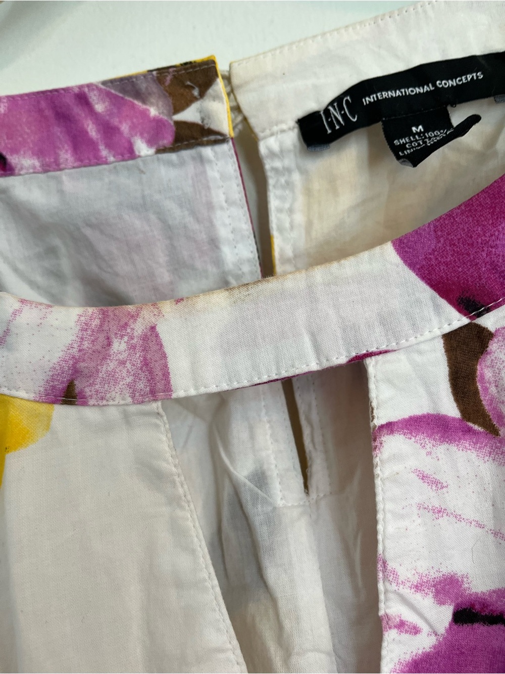 White Floral high neck Maxi Dress full skirt purple Pink & Yellow flowers FLAWS - Picture 8 of 10